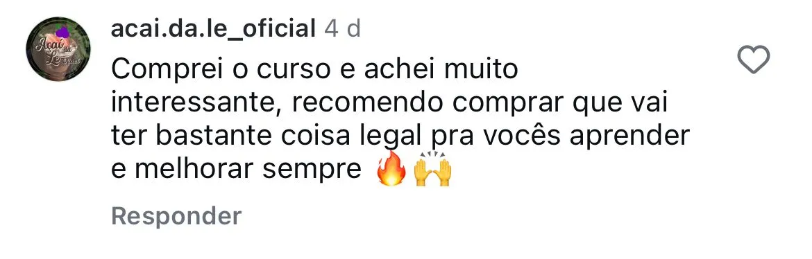 Depoimento de aluno do curso de Assados