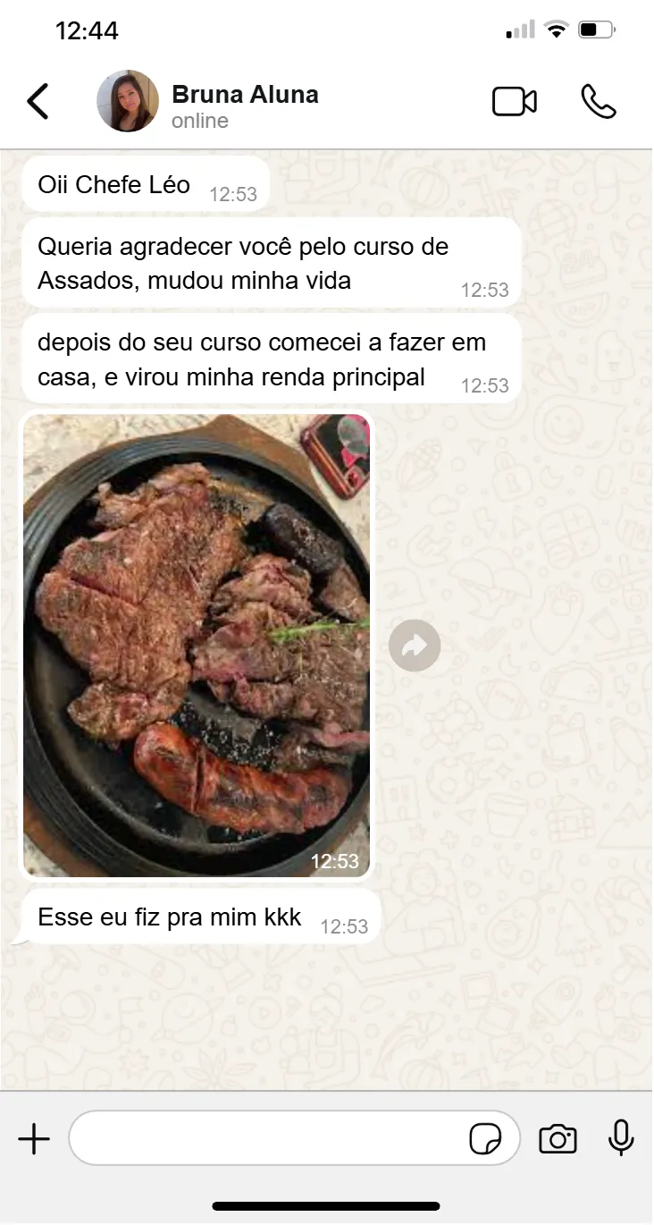 Depoimento de aluno do curso de Assados